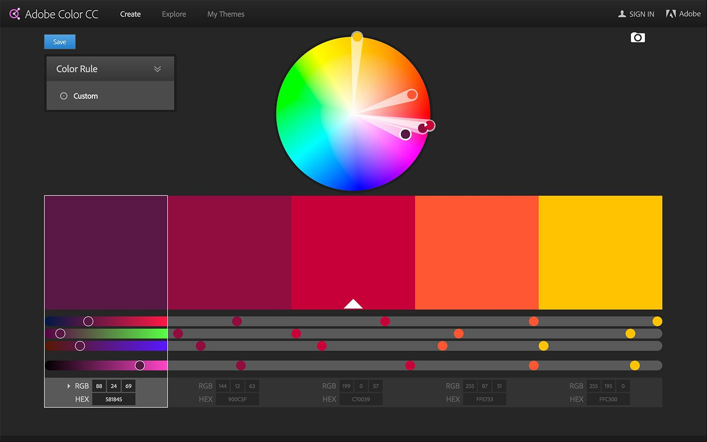 Paleta de colores Adobe Color CC