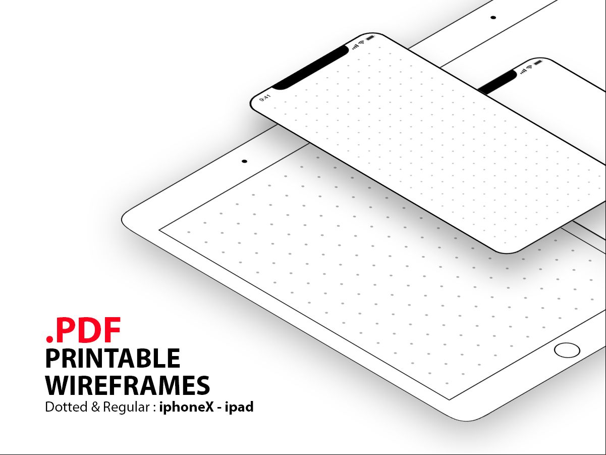 Papel A4 de iPhone X y iPad para wireframes interfas de